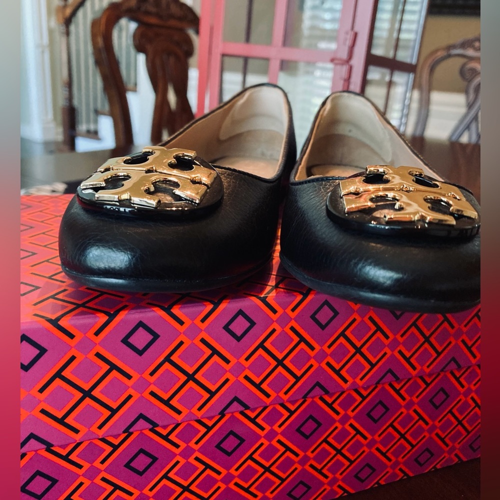 Tori Burch Claire Leather Black Ballet Flats NWOT - Picture 6 of 10